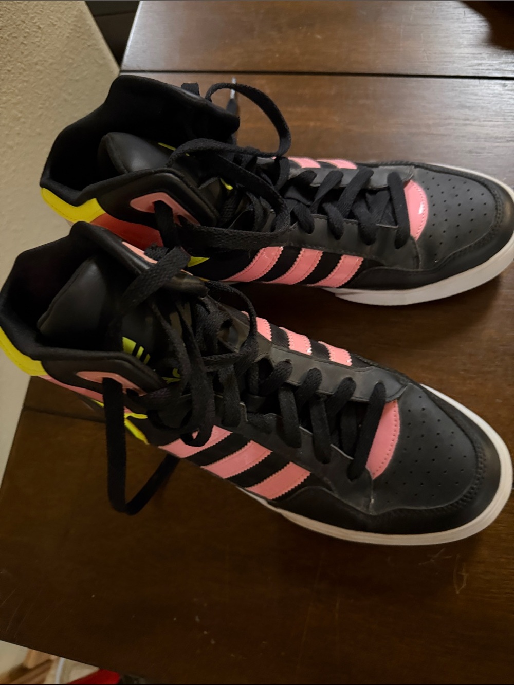 adidas Black High-Top Sneakers with Pink and Neon Yellow Accents